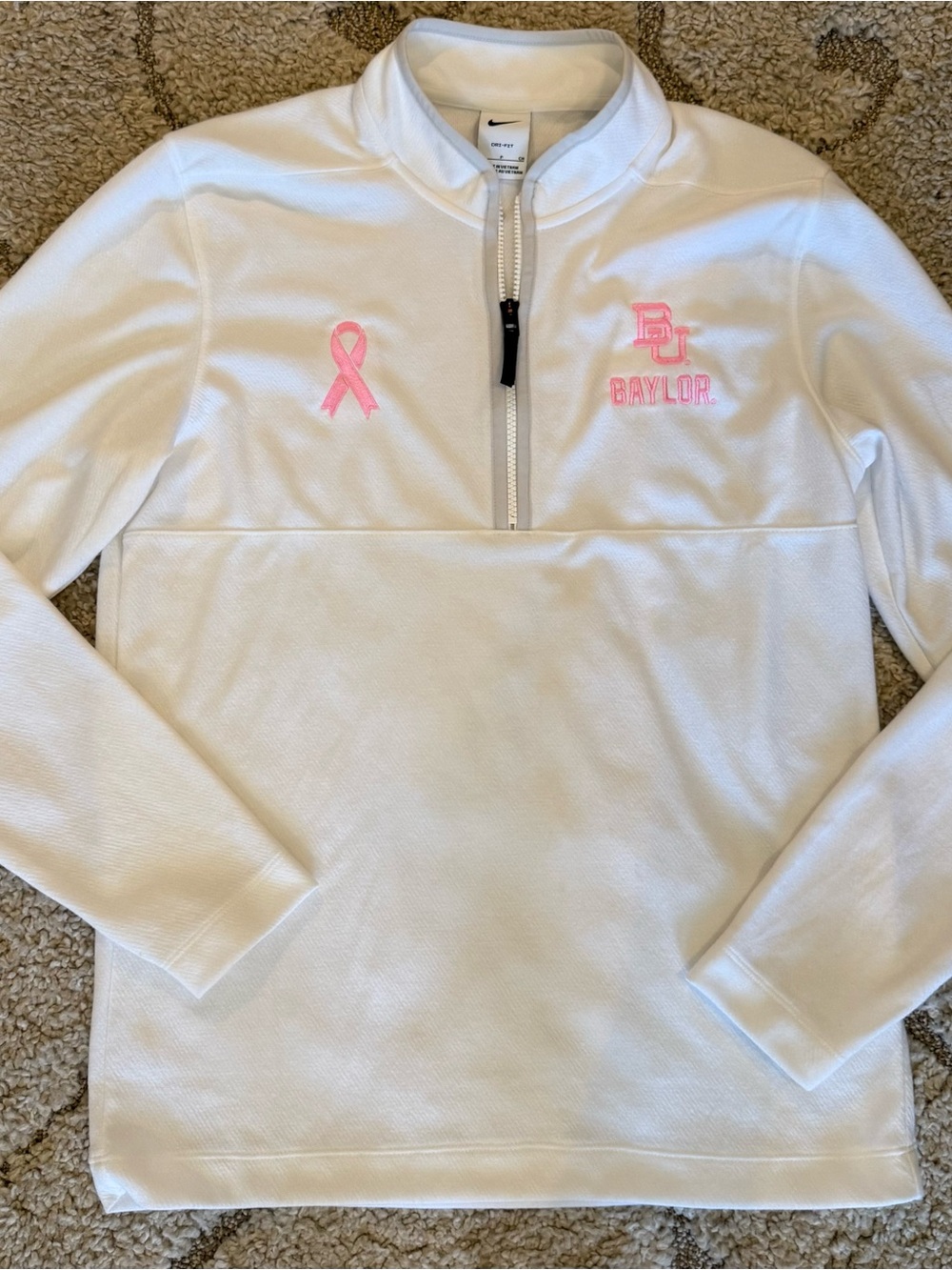 Nike White Quarter-Zip Pullover with Pink Baylor Embroidery